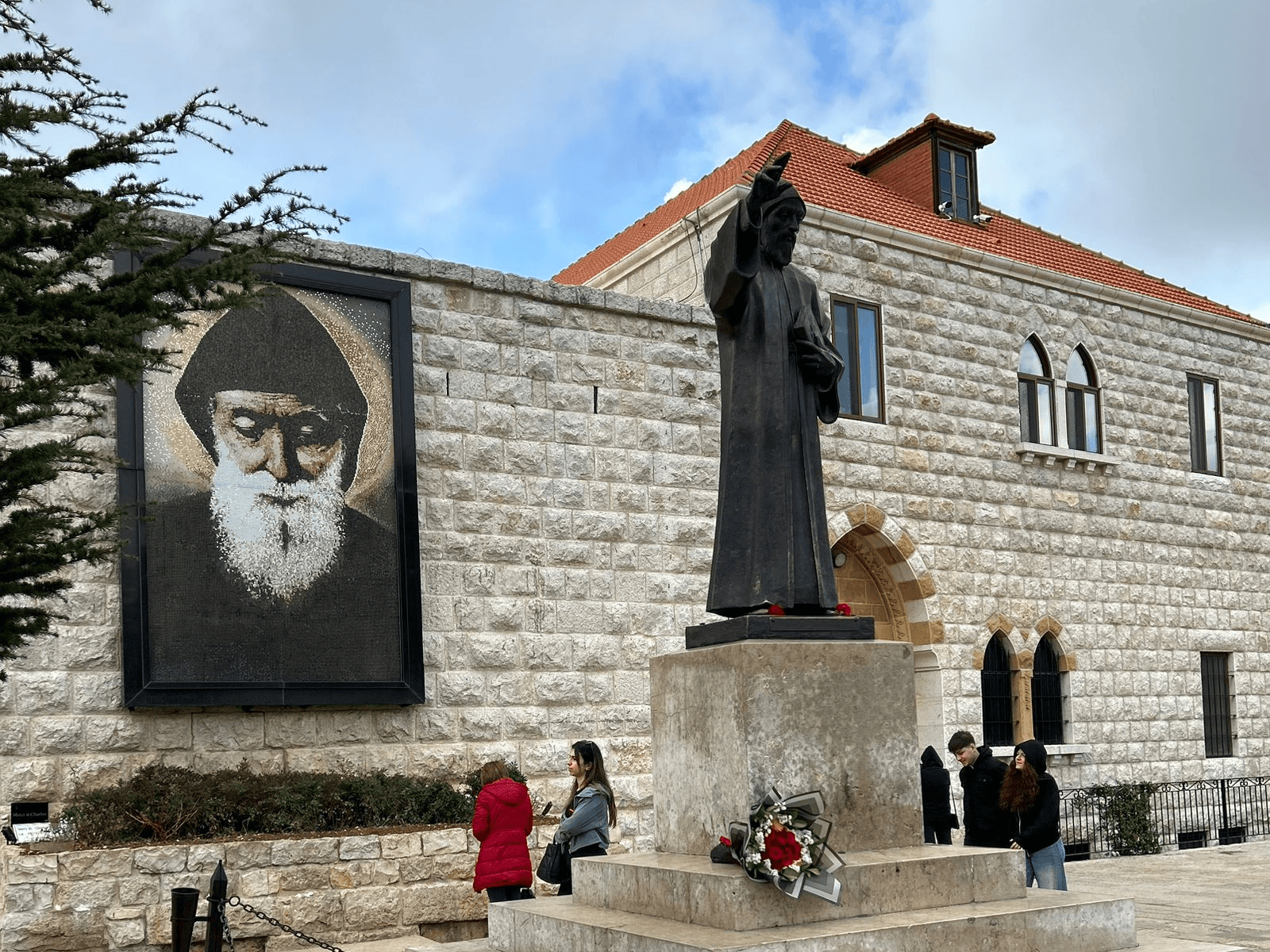 Stone hermitage surrounded by Lebanese mountains.